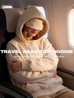 Zip Up Travel Hoodie with Eye Mask Airplane Mode Sweatshirt - NWT - XL